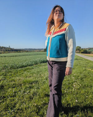 Veste Sedona personnalisée en coton et laine, version franges, corps bleu paon